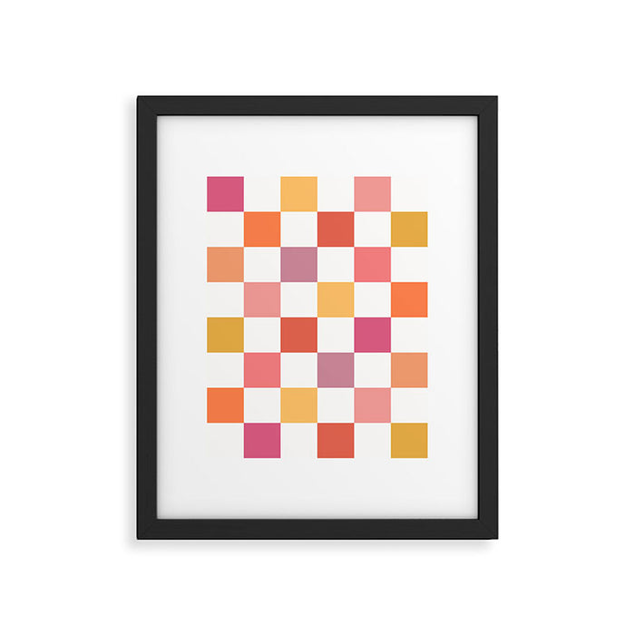 Orange, Pink & Yellow Checkered Pattern Framed Art Print Gallery Image 1