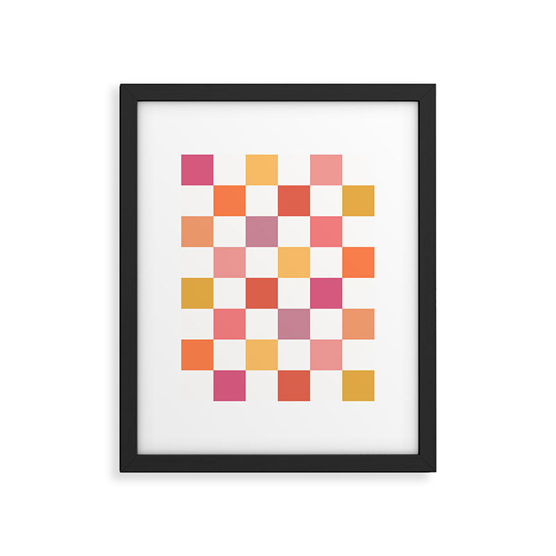 Orange, Pink & Yellow Checkered Pattern Framed Art Print Gallery Image 5