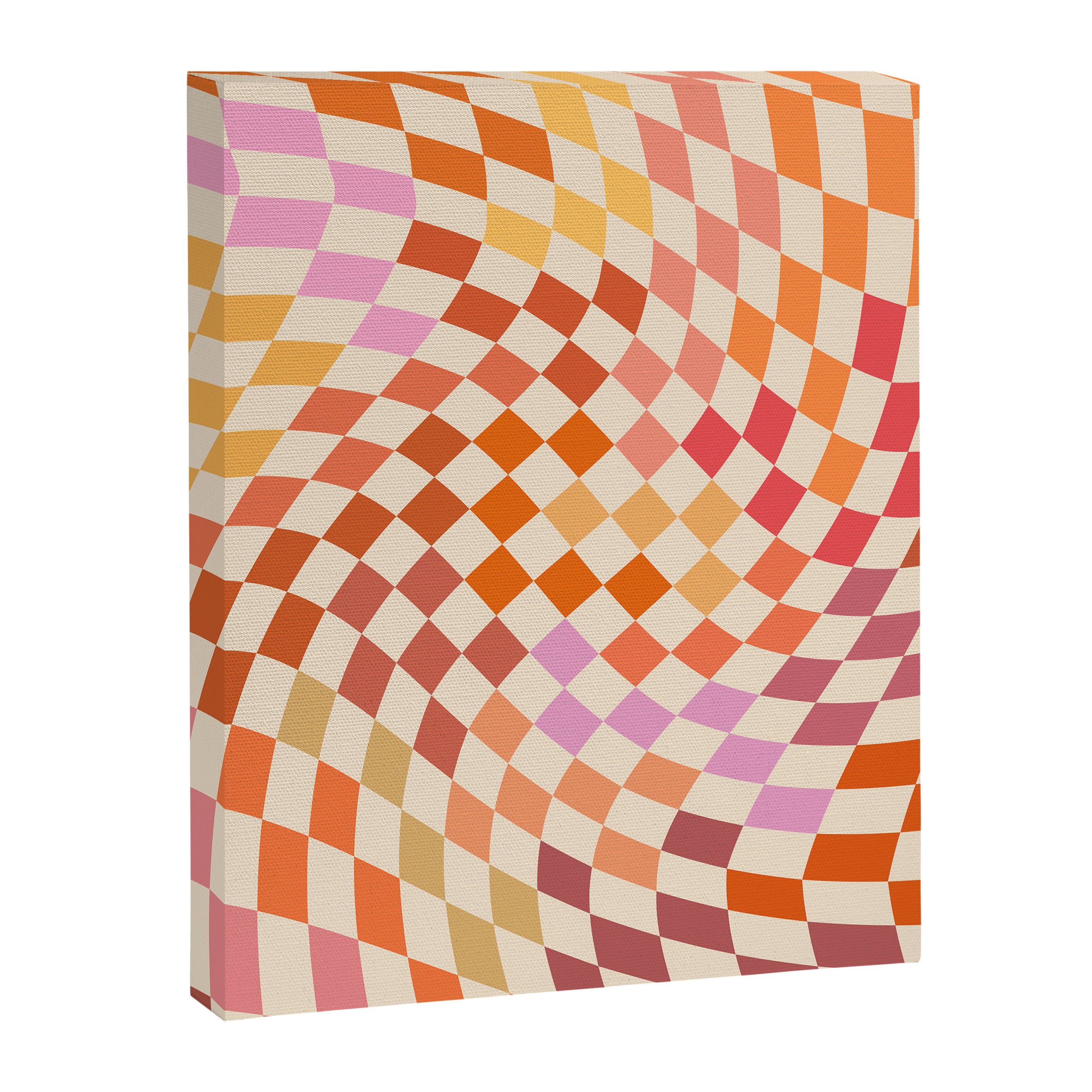 Orange, Yellow & Pink  Swirl Checker Canvas Print Gallery Image 6