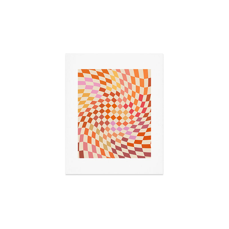 Orange, Yellow & Pink  Swirl Checker Art Print Gallery Image 1