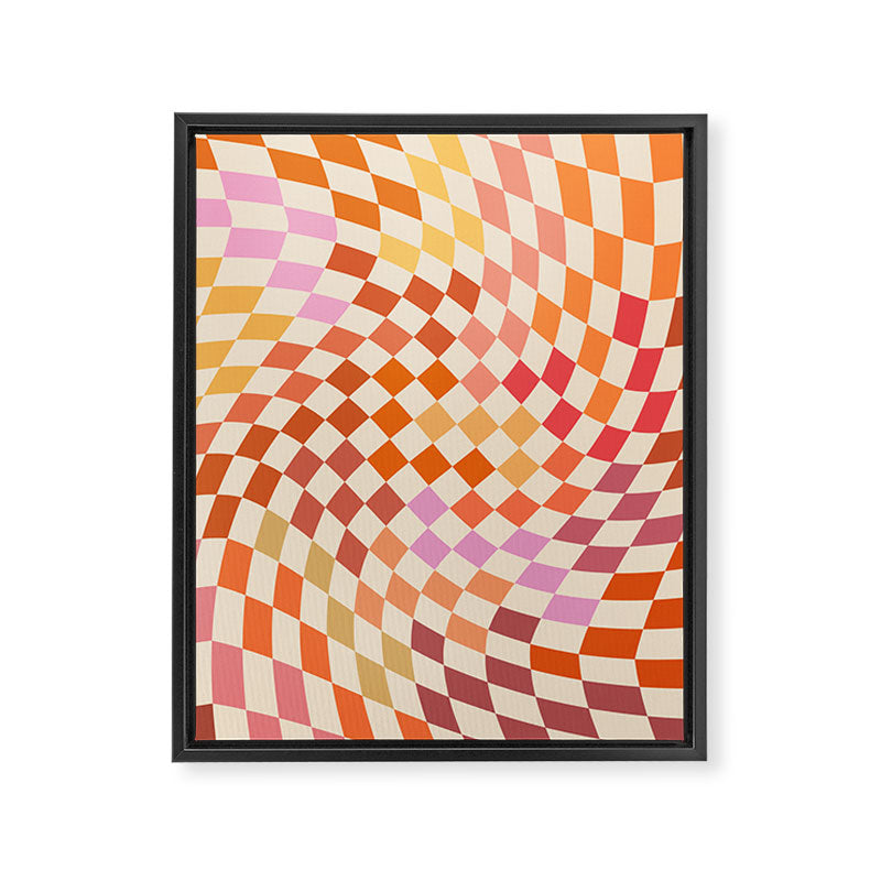 Orange, Yellow & Pink  Swirl Checker Framed Canvas Print Gallery Image 6