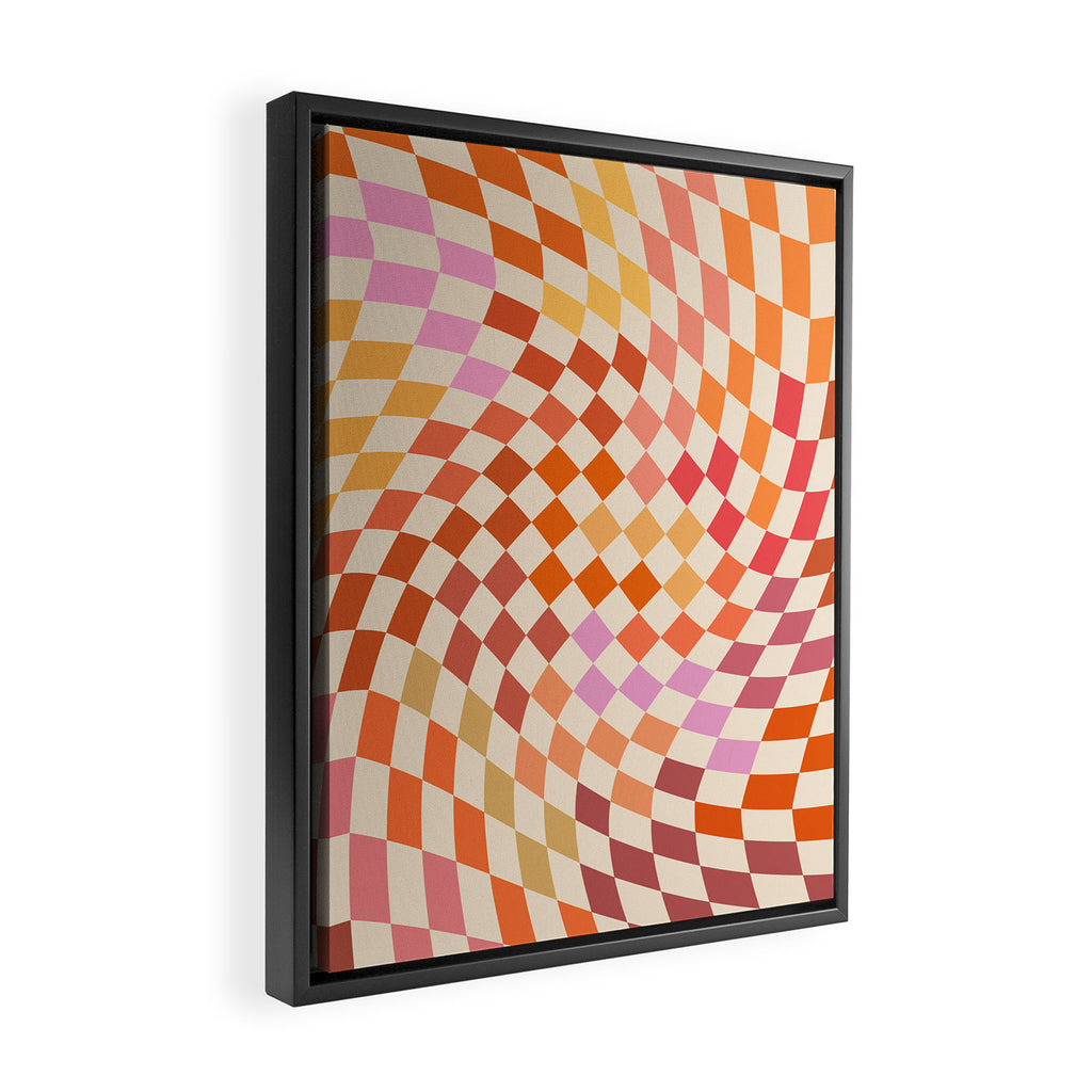 Orange, Yellow & Pink  Swirl Checker Framed Canvas Print Gallery Image 2
