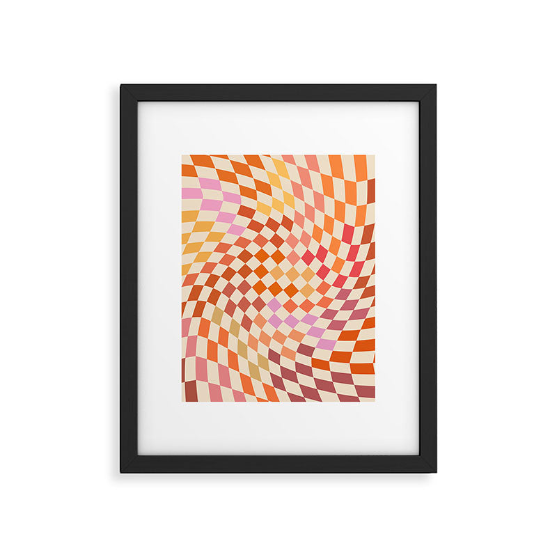 Orange, Yellow & Pink  Swirl Checker Framed Art Print Gallery Image 5