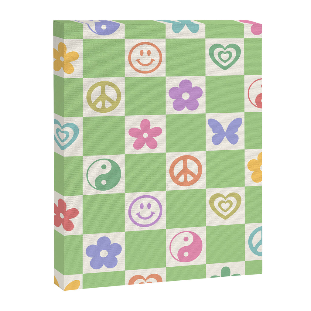 Peace & Love Retro Nostalgia Green Checker Canvas Print Gallery Image 6