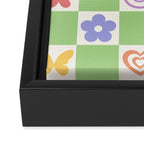 Peace & Love Retro Nostalgia Green Checker Framed Canvas Print Gallery Image 3