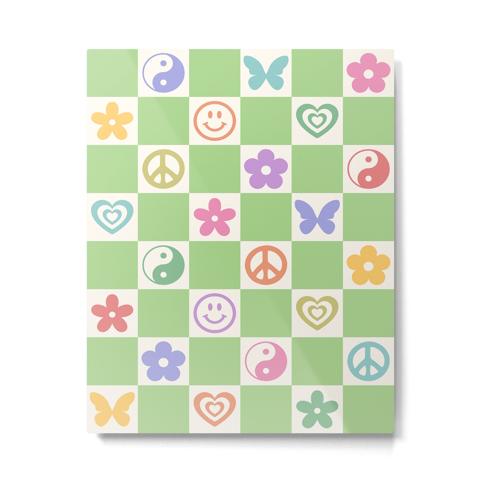 Peace & Love Retro Nostalgia Green Checker Metal Print Gallery Image 4