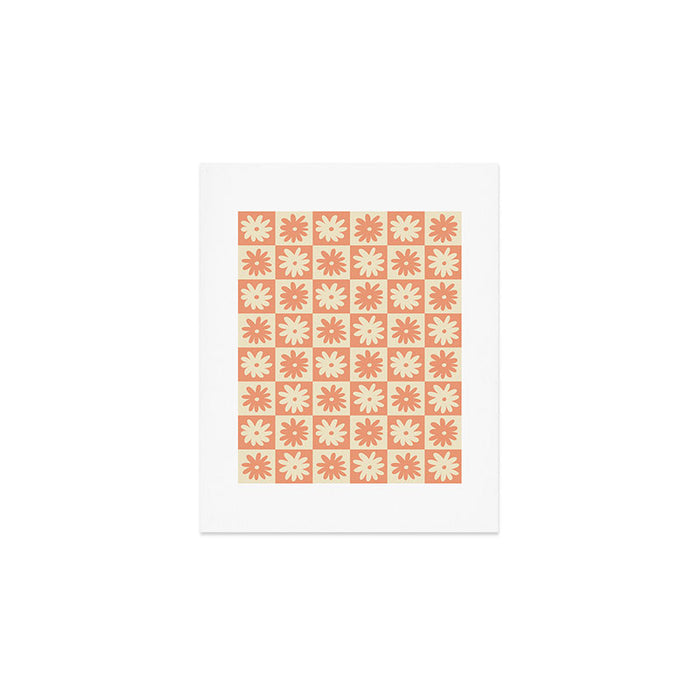Peach And Off White Checkered Floral Pattern Art Print Gallery Image 1