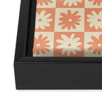 Peach And Off White Checkered Floral Pattern Framed Canvas Print Gallery Image 3