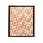 Peach And Off White Checkered Floral Pattern Framed Canvas Print Gallery Image 6