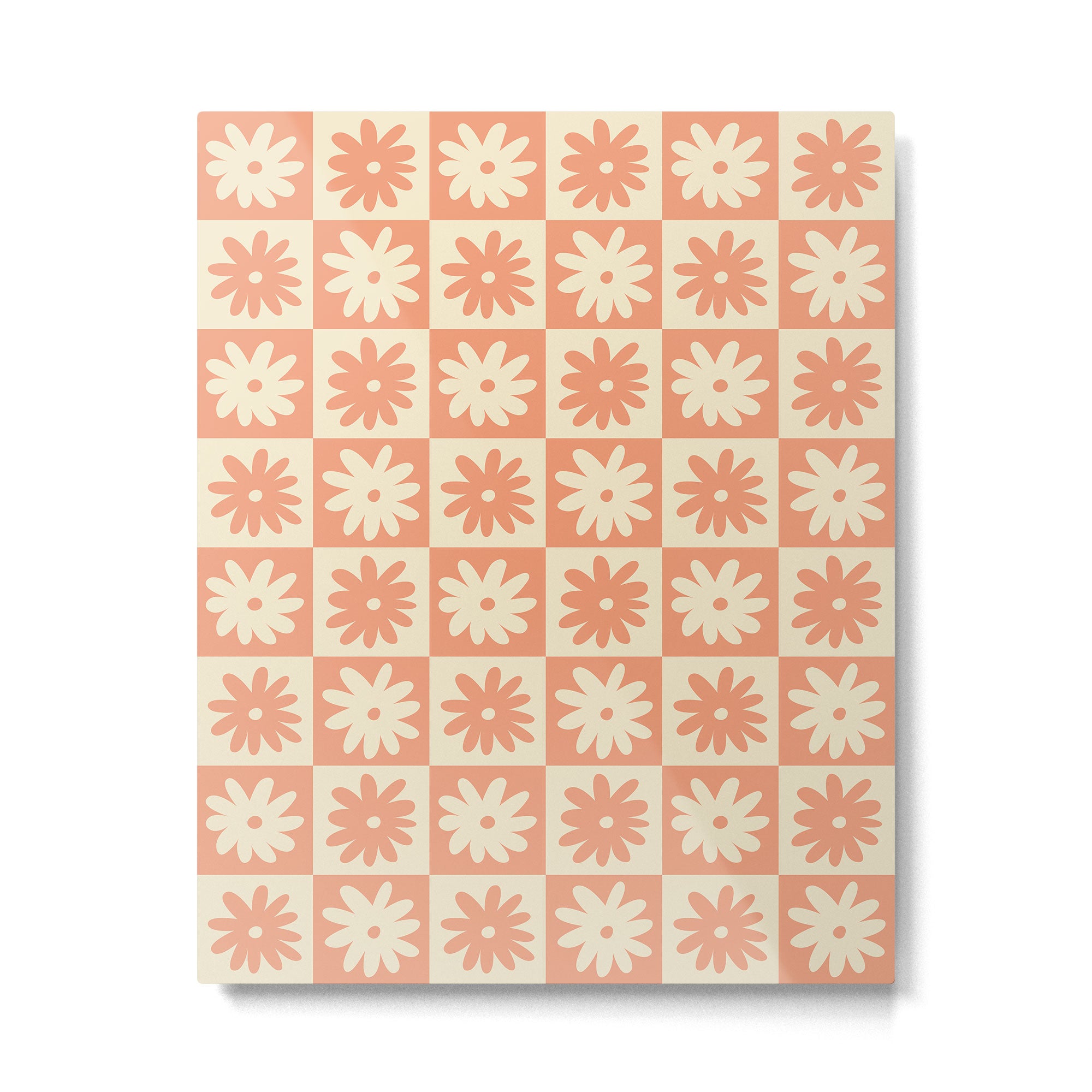 Peach And Off White Checkered Floral Pattern Metal Print Gallery Image 4