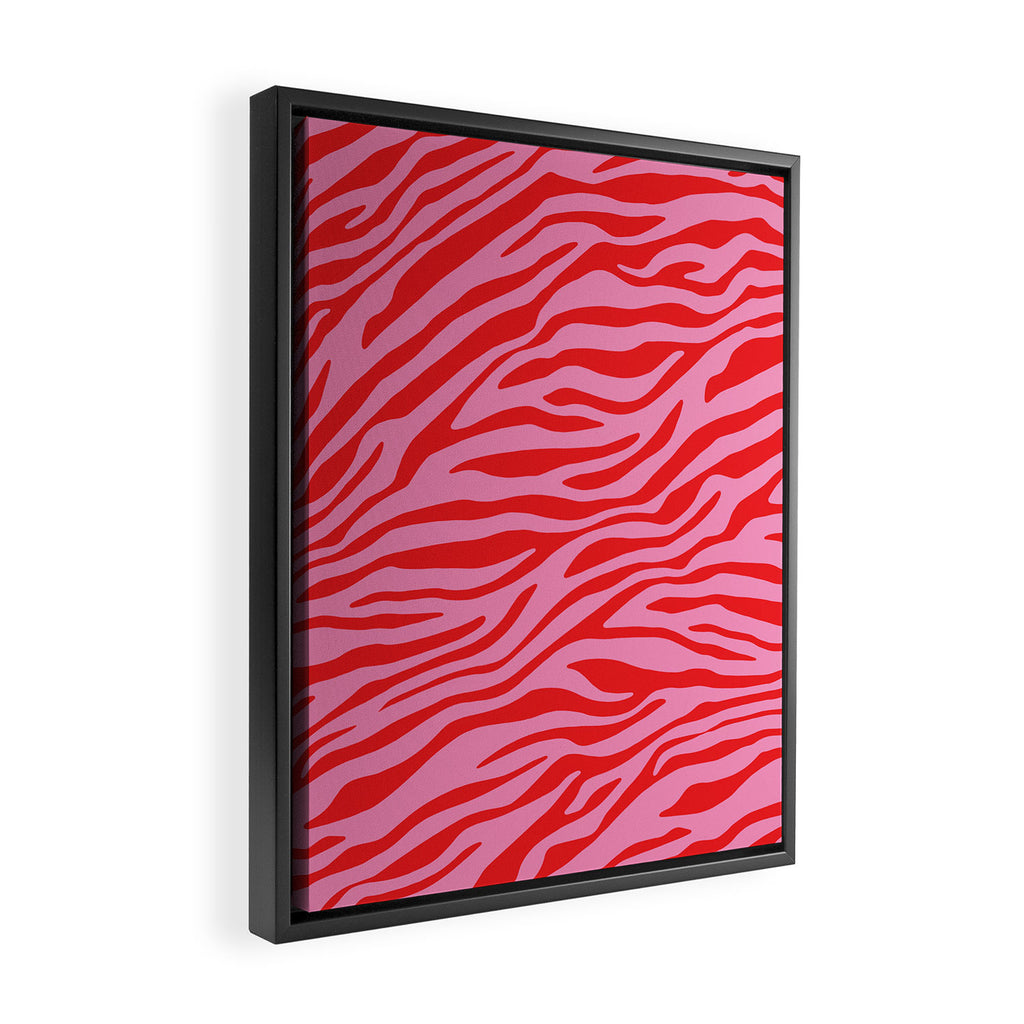 Pink On Red Zebra Animal Print Framed Canvas Print Gallery Image 2