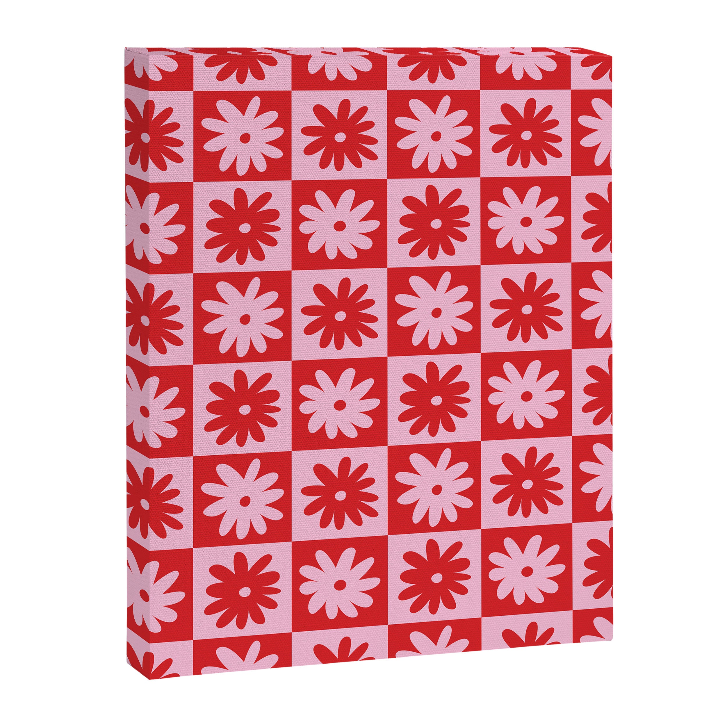 Pink & Red Checkerboard Flower Pattern Canvas Print Gallery Image 6