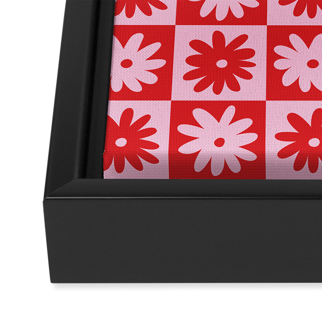 Pink & Red Checkerboard Flower Pattern Framed Canvas Print Gallery Image 3