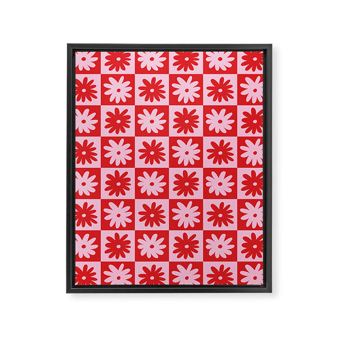 Pink & Red Checkerboard Flower Pattern Framed Canvas Print Gallery Image 1