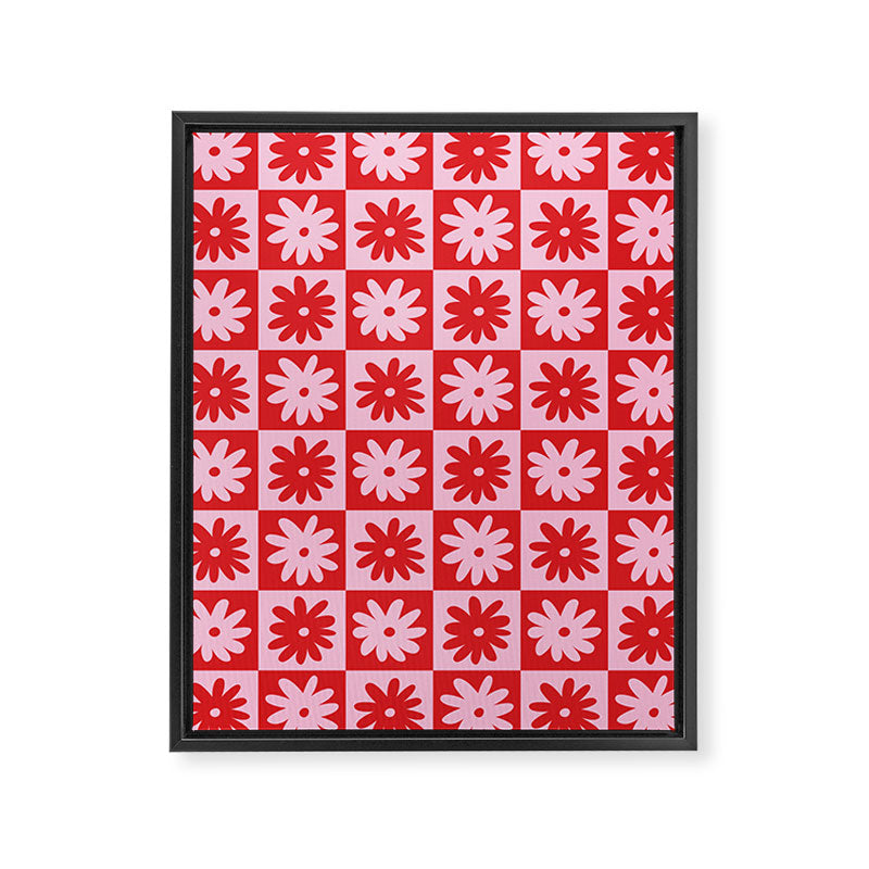 Pink & Red Checkerboard Flower Pattern Framed Canvas Print Gallery Image 6