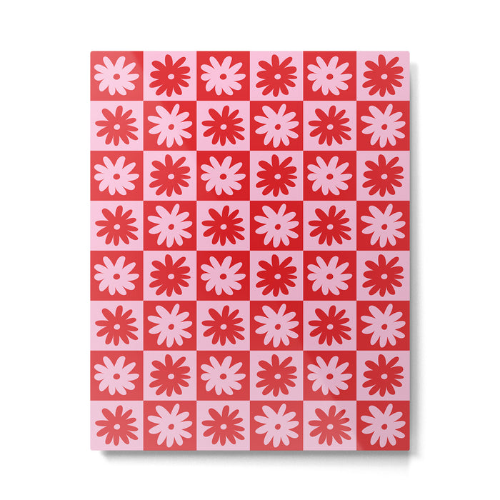 Pink & Red Checkerboard Flower Pattern Metal Print Gallery Image 1