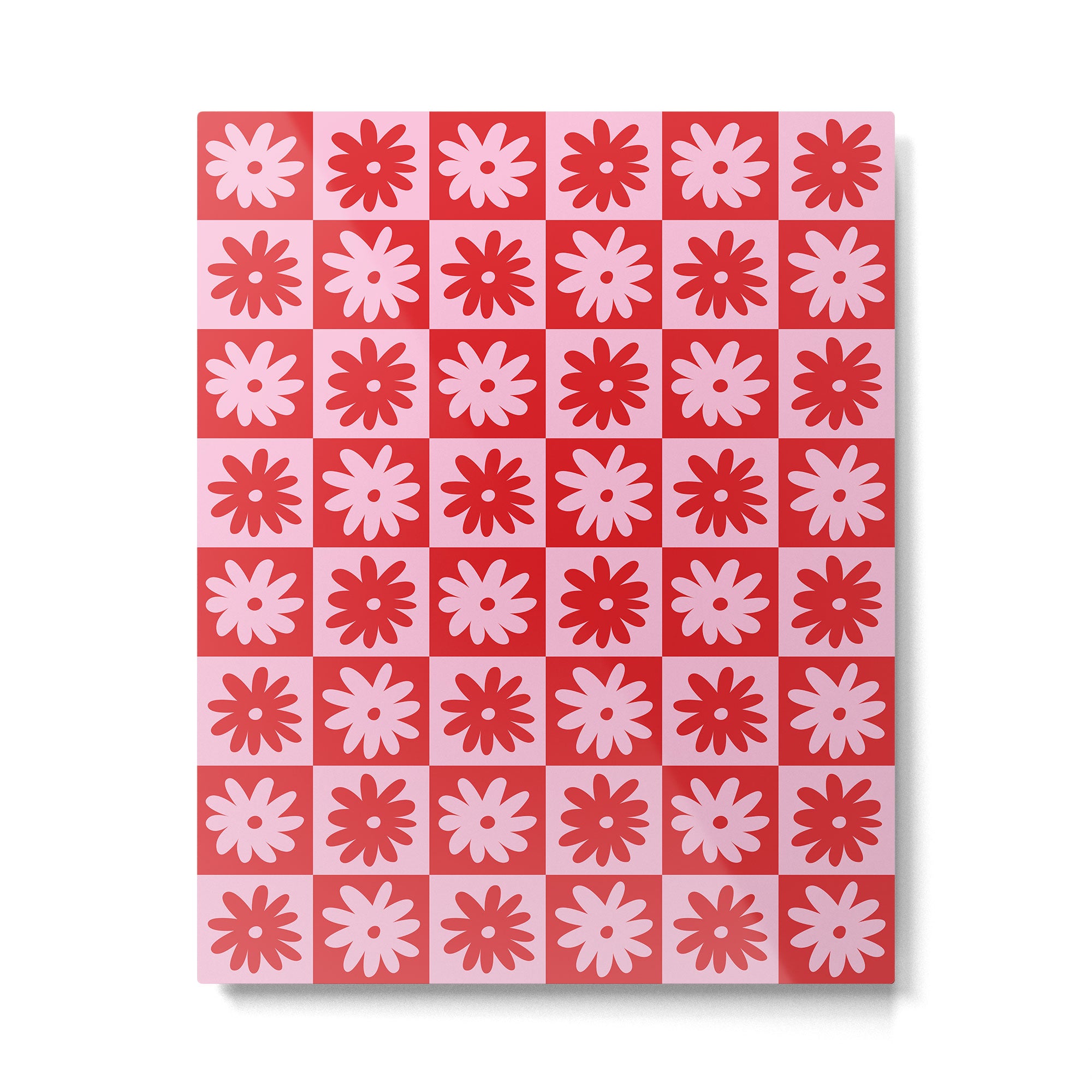 Pink & Red Checkerboard Flower Pattern Metal Print Gallery Image 4