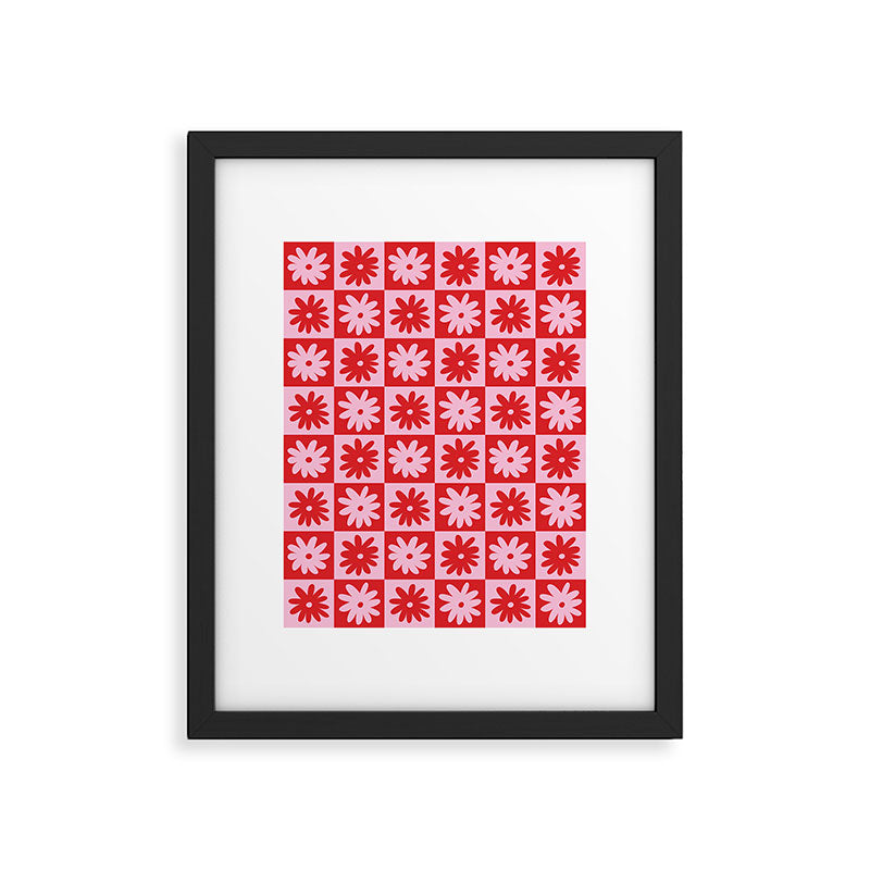 Pink & Red Checkerboard Flower Pattern Framed Art Print Gallery Image 5
