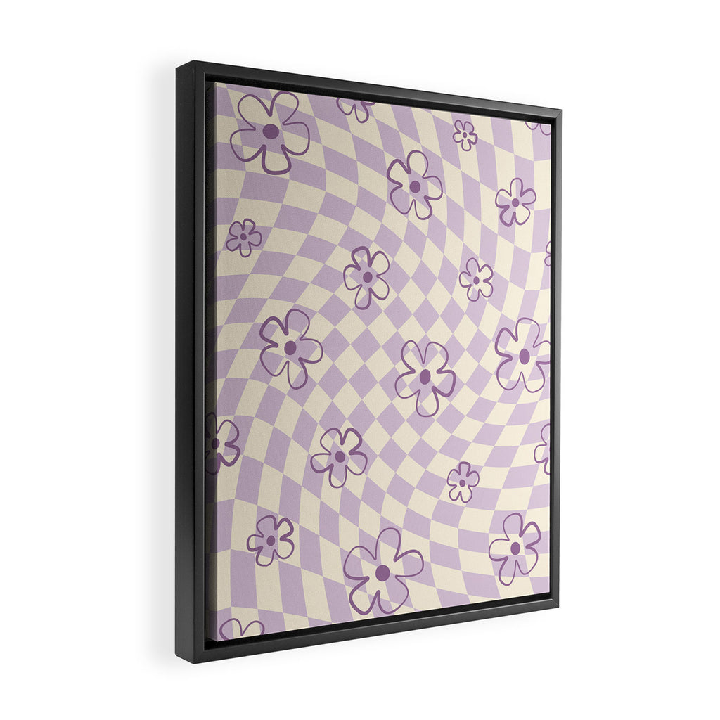 Purple Checker Flower Swirl Warp Framed Canvas Print Gallery Image 2