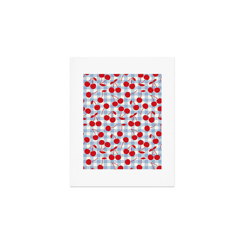 Red Cherries & Baby Blue Gingham Art Print Gallery Image 1