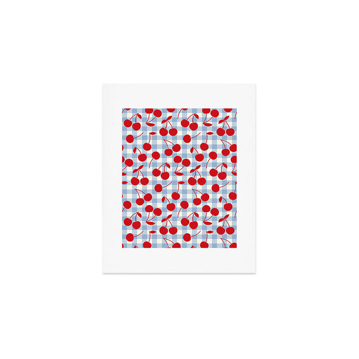 Red Cherries & Baby Blue Gingham Art Print Gallery Image 1