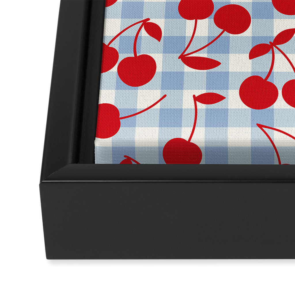 Red Cherries & Baby Blue Gingham Framed Canvas Print Gallery Image 3