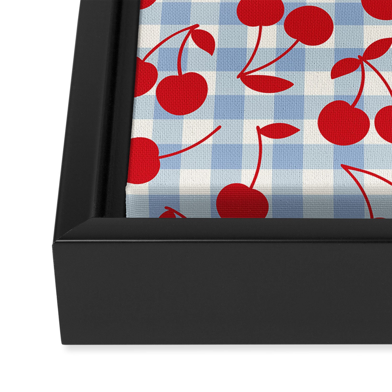 Red Cherries & Baby Blue Gingham Framed Canvas Print Gallery Image 3