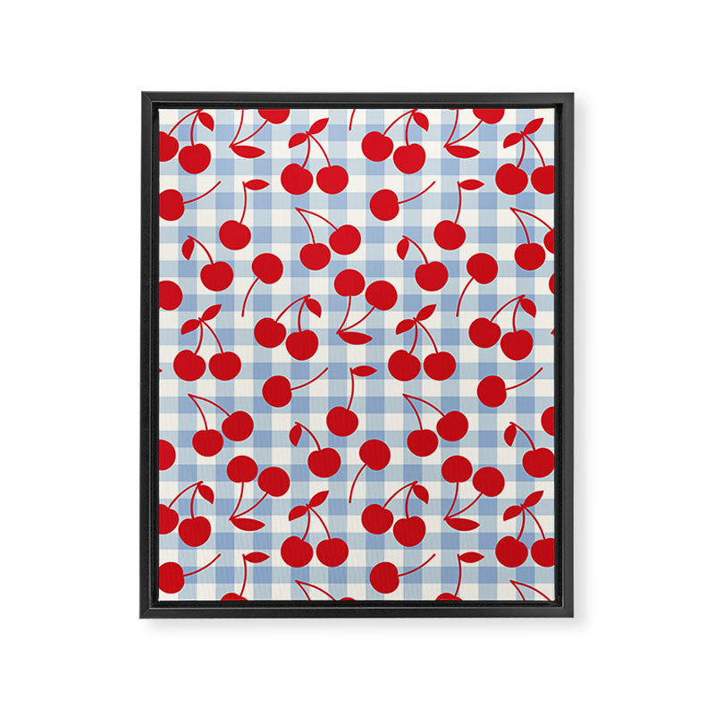 Red Cherries & Baby Blue Gingham Framed Canvas Print Gallery Image 6