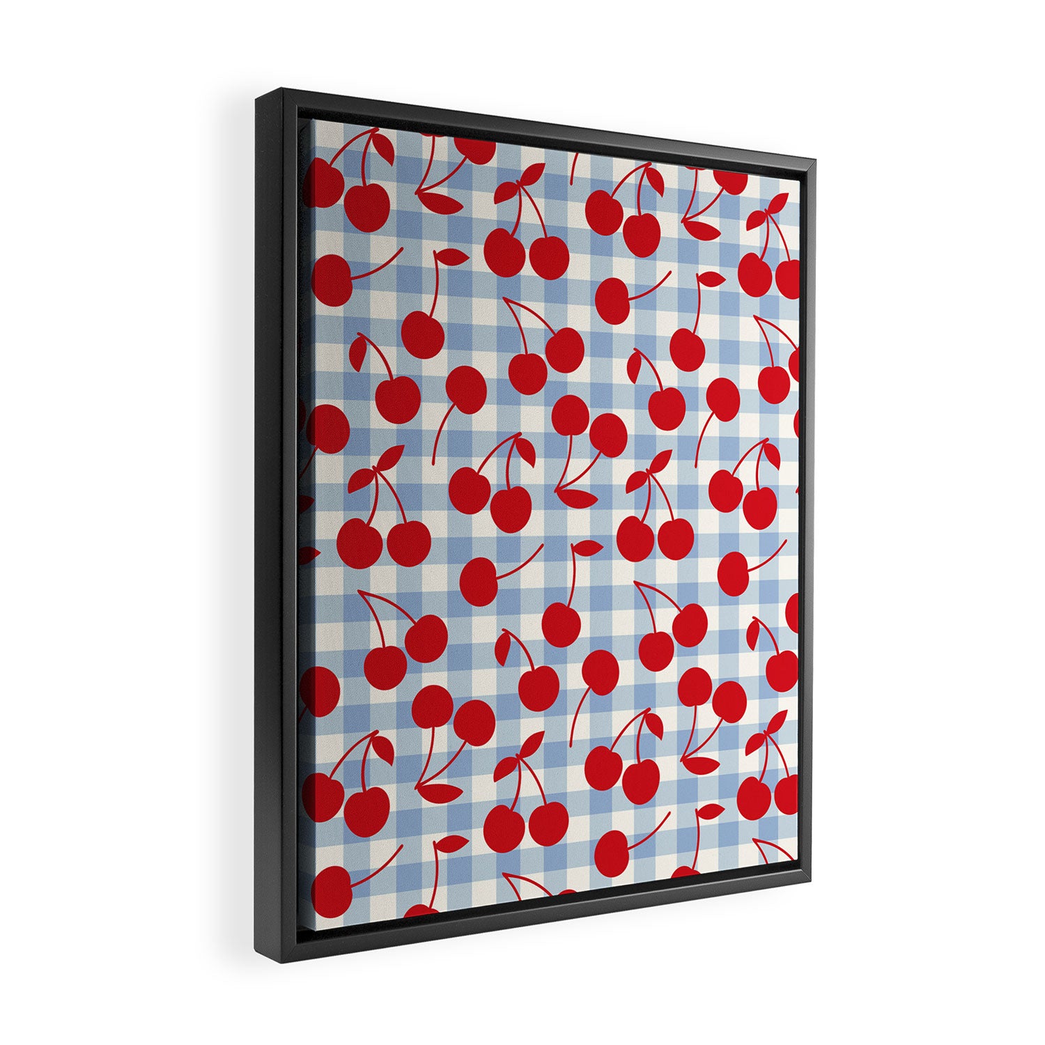 Red Cherries & Baby Blue Gingham Framed Canvas Print Gallery Image 2