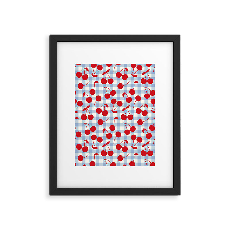 Red Cherries & Baby Blue Gingham Framed Art Print Gallery Image 4