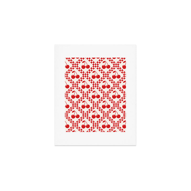 Red Cherries & Beige Checker Art Print Gallery Image 1