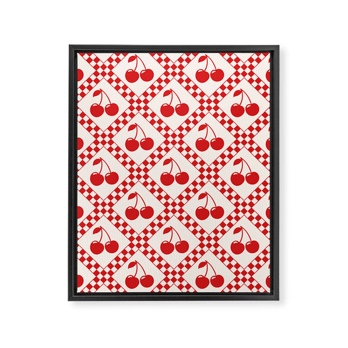 Red Cherries & Beige Checker Framed Canvas Print Gallery Image 1