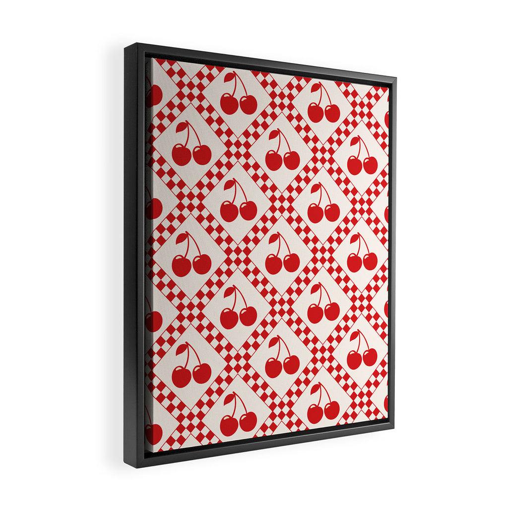 Red Cherries & Beige Checker Framed Canvas Print Gallery Image 2
