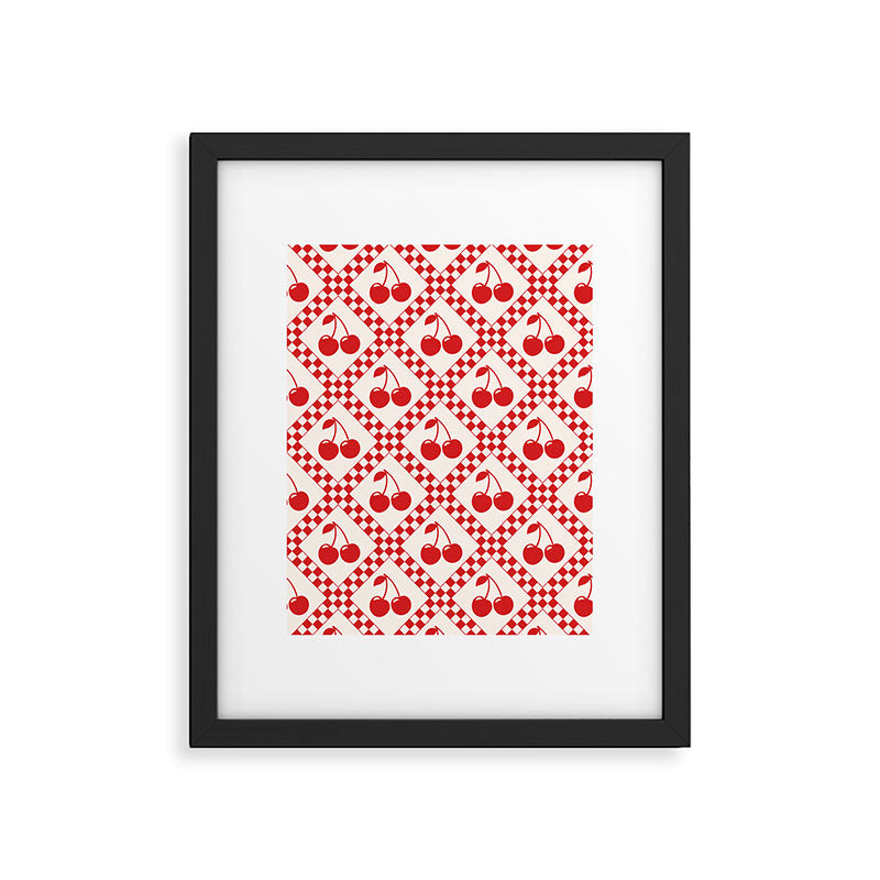 Red Cherries & Beige Checker Framed Art Print Gallery Image 4