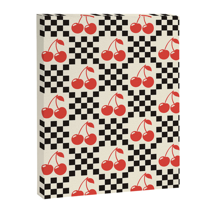 Red Cherries, Black & White Double Checker Canvas Print Gallery Image 1