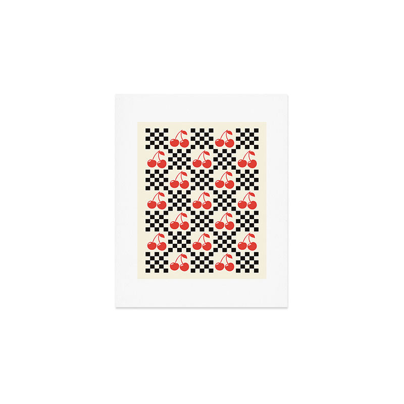 Red Cherries, Black & White Double Checker Art Print Gallery Image 1