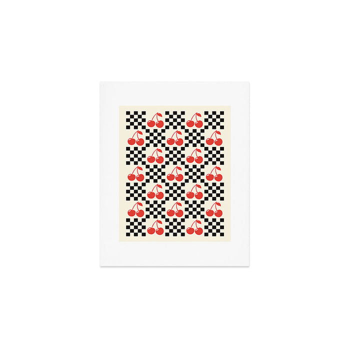 Red Cherries, Black & White Double Checker Art Print Gallery Image 1