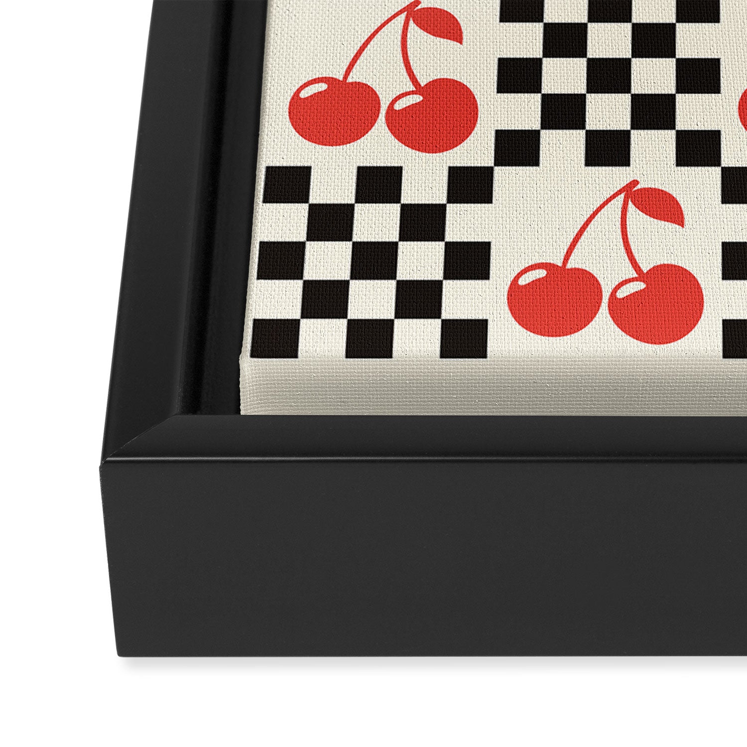 Red Cherries, Black & White Double Checker Framed Canvas Print Gallery Image 3