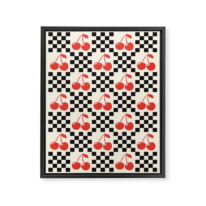 Red Cherries, Black & White Double Checker Framed Canvas Print Gallery Image 1