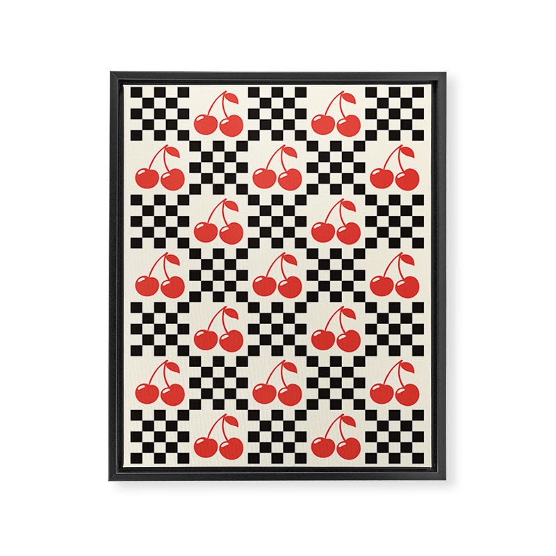 Red Cherries, Black & White Double Checker Framed Canvas Print Gallery Image 6