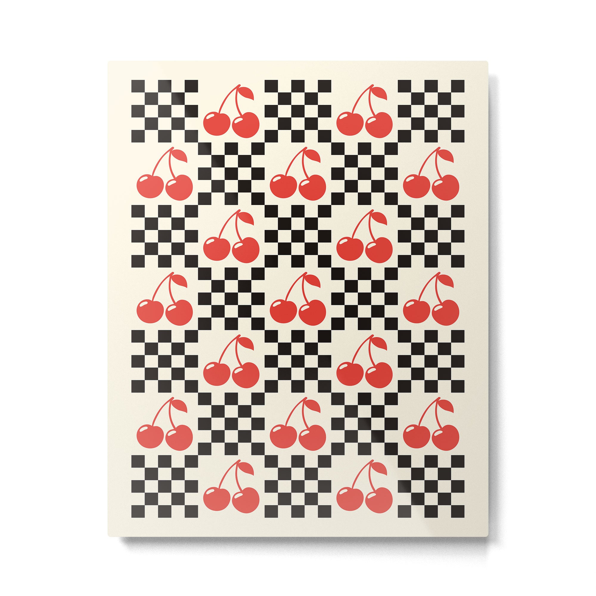 Red Cherries, Black & White Double Checker Metal Print Gallery Image 4