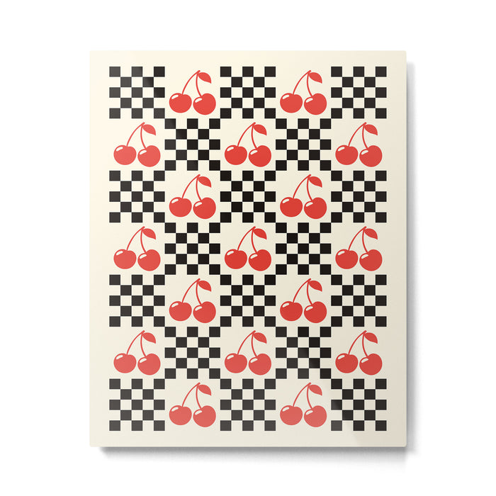 Red Cherries, Black & White Double Checker Metal Print Gallery Image 1