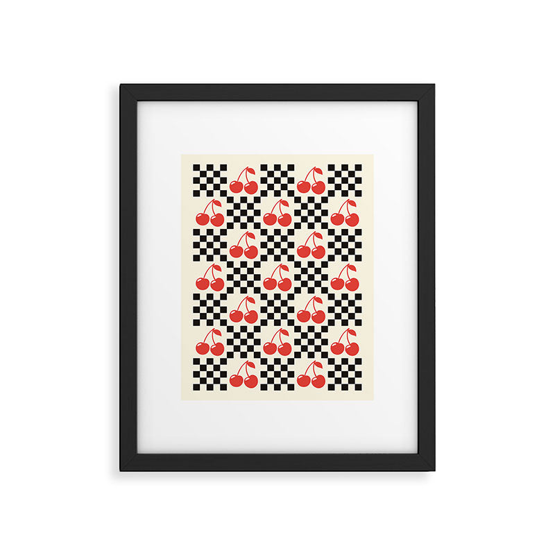 Red Cherries, Black & White Double Checker Framed Art Print Gallery Image 4