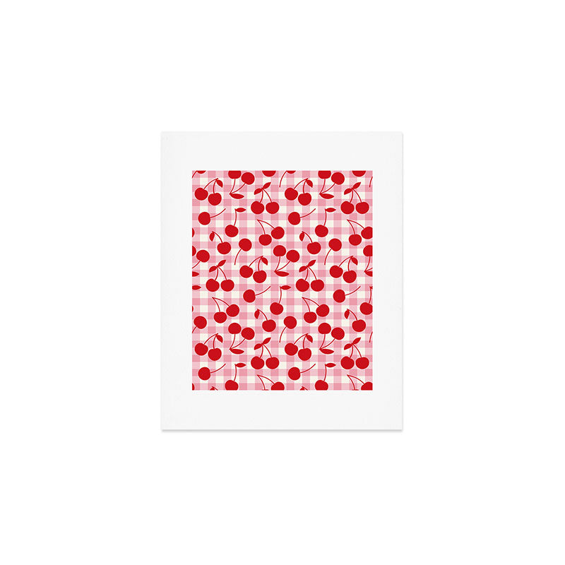 Red Cherries & Blush Pink Gingham Art Print Gallery Image 1