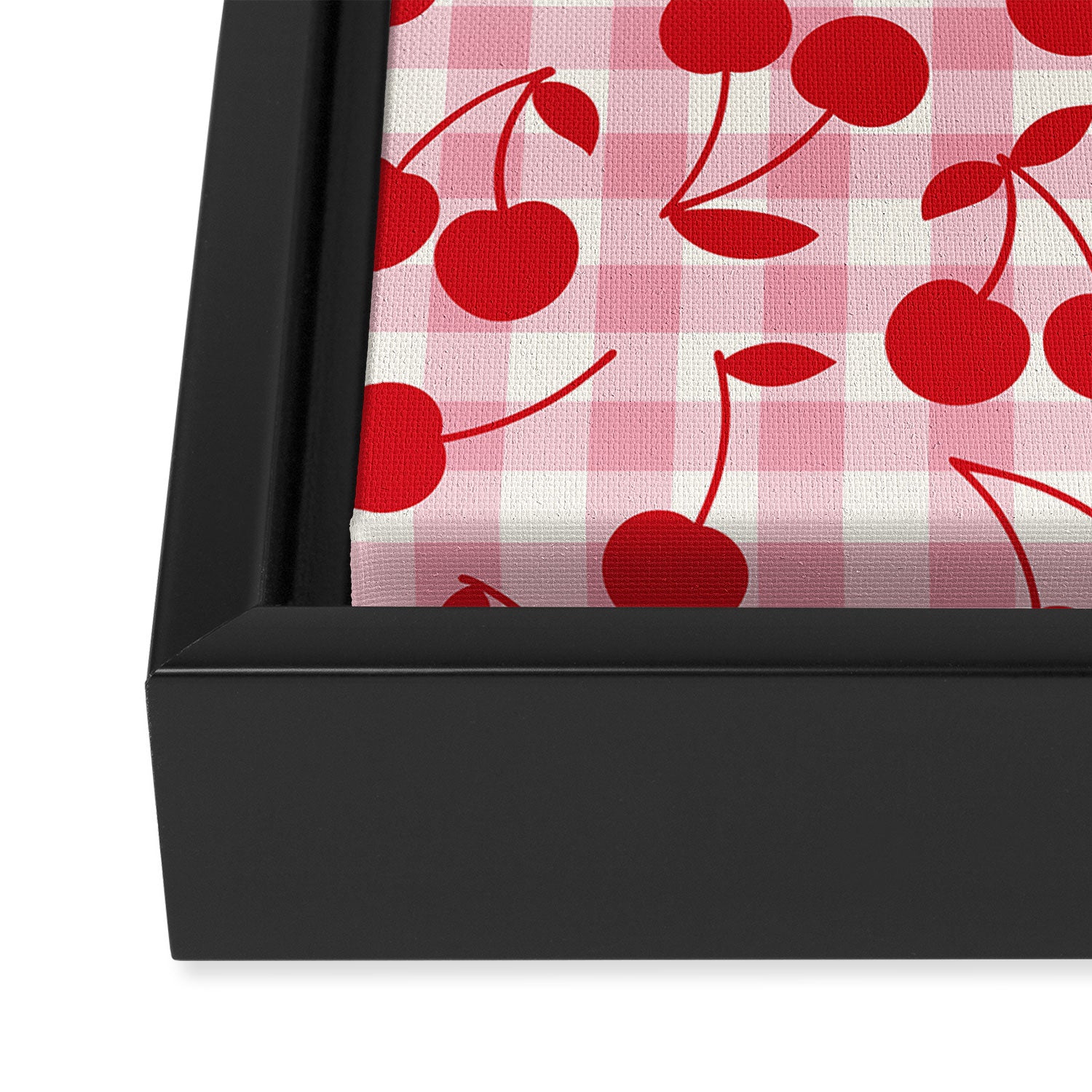 Red Cherries & Blush Pink Gingham Framed Canvas Print Gallery Image 3