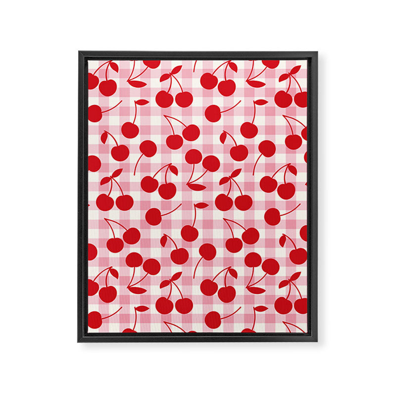 Red Cherries & Blush Pink Gingham Framed Canvas Print Gallery Image 6