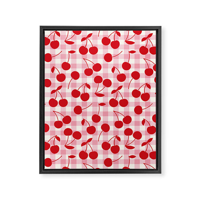 Red Cherries & Blush Pink Gingham Framed Canvas Print Gallery Image 1