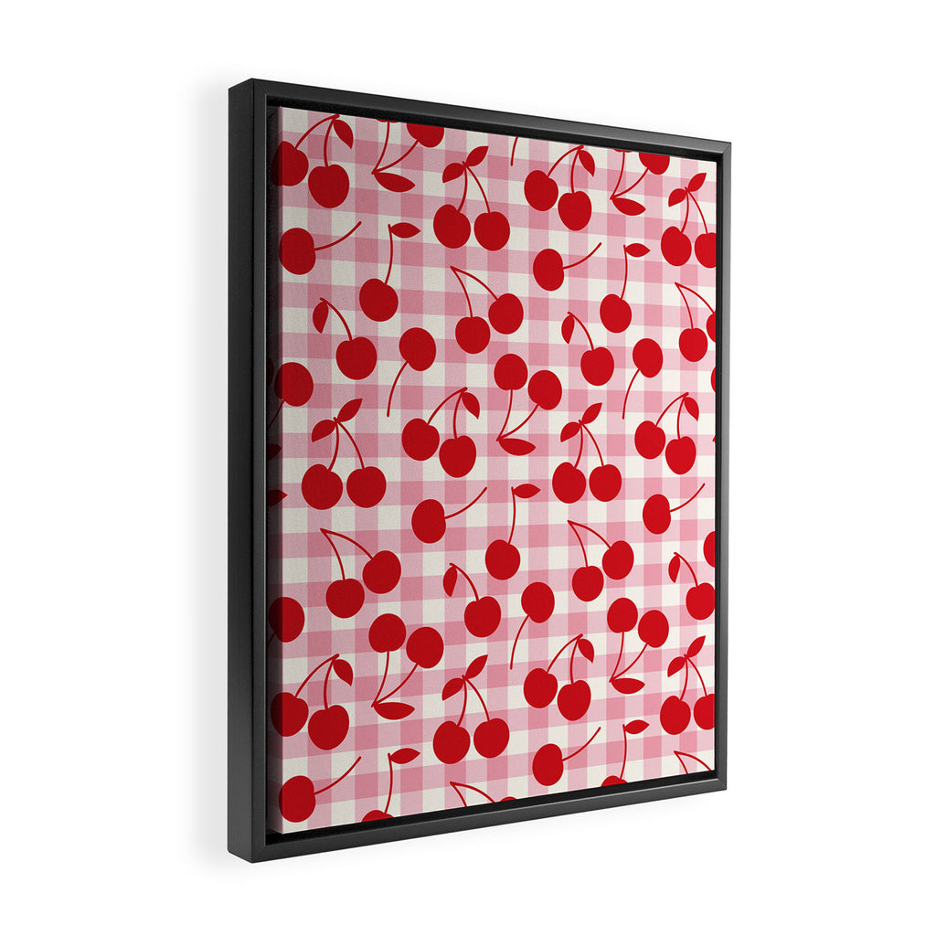 Red Cherries & Blush Pink Gingham Framed Canvas Print Gallery Image 2