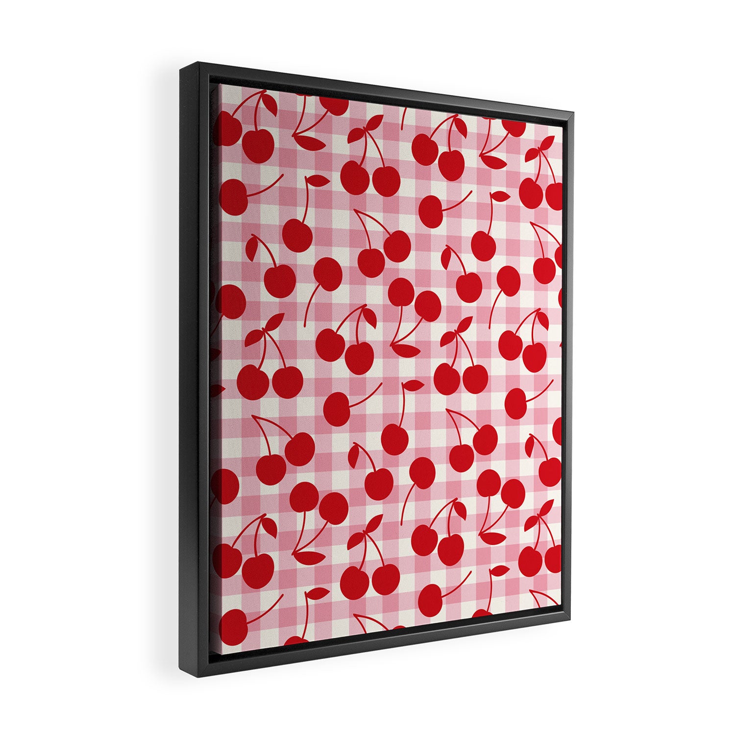 Red Cherries & Blush Pink Gingham Framed Canvas Print Gallery Image 2