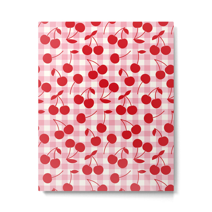 Red Cherries & Blush Pink Gingham Metal Print Gallery Image 1